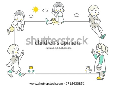 Cute elementary school children frame - Stylish and cute line drawing illustration