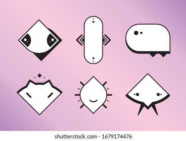 Cute elements from another world. Pink, black and white vector set. Alien feeling.