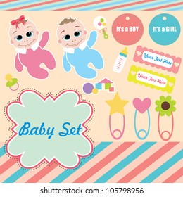 cute elements for baby scrapbook. vector illustration