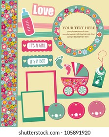 cute elements for baby scrapbook. vector illustration