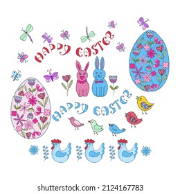 Cute elements for easter design. Doodle style. Design for print, invitations and greeting cards.