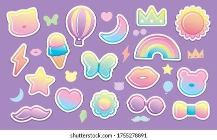 Cute elements graphic vector in pastel gradient color theme for girly artwork.