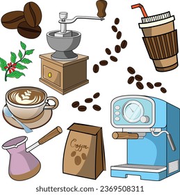 Cute elements or icons of coffee vector illustration set can be used for multiple purposes and for world coffee day