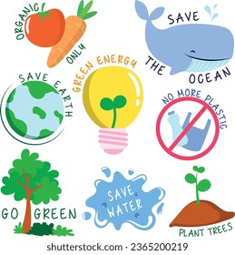 Cute elements or icons of eco friendly vector illustration set can be used for multiple purposes