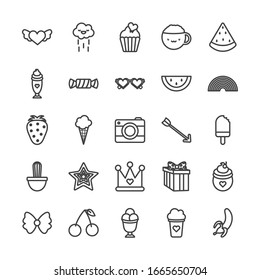 cute elements line style icon set design, Kawaii expression character funny emoticon and childhood theme Vector illustration