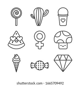 cute elements line style icon set design, Kawaii expression character funny emoticon and childhood theme Vector illustration