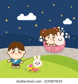 Cute elements for mid autumn festival with rabbit