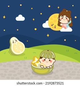 Cute elements for mid autumn festival with moon