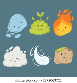 cute elements nature fire air earth water vector icons set