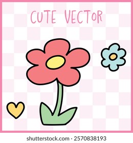 Cute elements, pink hearts, flowers