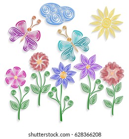 Cute elements. Quilling. In the children's style. For your design. Vector illustration.