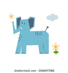 Cute elephan cartoon in vector cartoon style for printing on baby clothes, postcards, baby shower. Single element, icon, logo,  for design