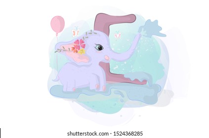 Cute Elephant Alphabet watercolor painting.Creative simple color wildlife animal hand drawn style.Graphic cartoon child holiday balloons.Character kids love nature.Portrait lovely vector illustration