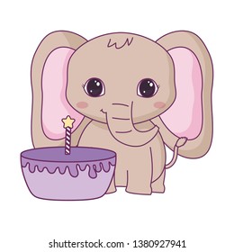 cute elephant animal with cake of birthday