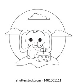 cute elephant animal with cake of birthday