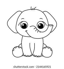Cute elephant animal cartoon illustration vector, for kids coloring book. 