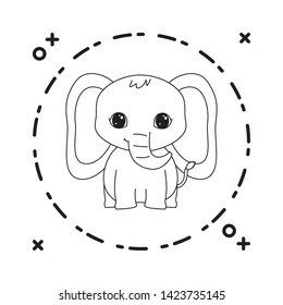 cute elephant animal with frame circular