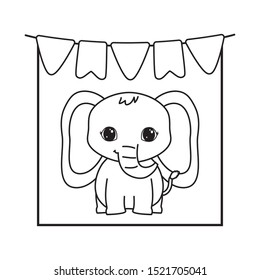 cute elephant animal with garlands hanging vector illustration design