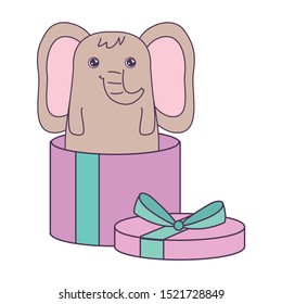 cute elephant animal in gift box vector illustration design