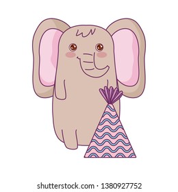 cute elephant animal with hat party
