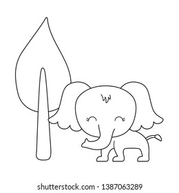 cute elephant animal with tree plant