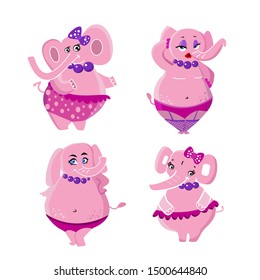 Cute Elephant animals set. Girls