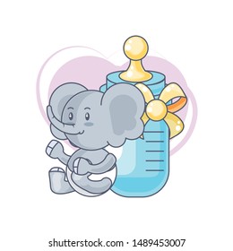 cute elephant baby animal and bottle milk