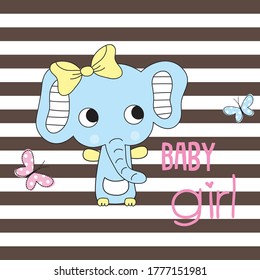 cute elephant baby with butterflies on striped background vector