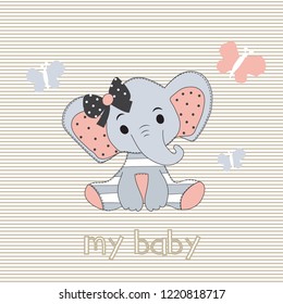 cute elephant baby with butterfly vector illustration, baby shower card