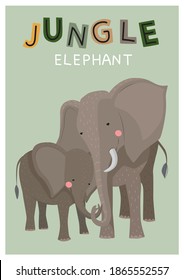 Cute elephant with baby. Jungle animals. Vector illustration.