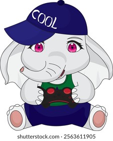 Cute Elephant Baby Playing Remote Game Vector