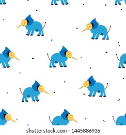 Cute elephant. Baby seamless pattern. Creative vector childish background for fabric, textile, nursery wallpaper. Scandinavian style.