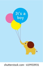 cute elephant baby shower greeting card. it is a boy baby elephant shower greeting card vector.