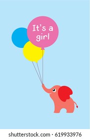 cute elephant baby shower greeting card. it is a girl elephant baby shower greeting card.