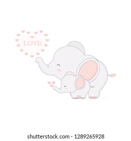 Cute elephant and baby vector illustration.