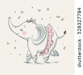 Cute elephant ballerina cartoon hand drawn vector illustration. Can be used for t-shirt print, kids wear fashion design, baby shower invitation card.