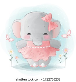 Cute Elephant Ballerina Dancing Happily