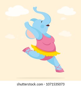 Cute elephant ballerina. Vector cartoon style