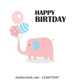 cute elephant with balloon for birthday card