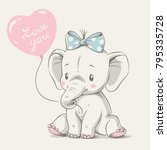 Cute elephant with balloon hand drawn vector illustration. Can be used for t-shirt print, kids wear fashion design, baby shower invitation card.