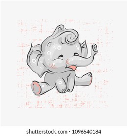 Cute elephant with balloon hand drawn vector illustration. Can be used for t-shirt print, kids wear fashion design, baby shower invitation card.
