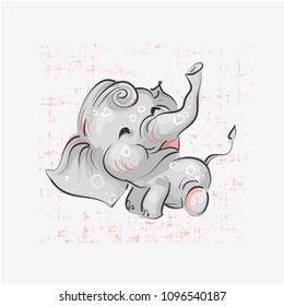 Cute elephant with balloon hand drawn vector illustration. Can be used for t-shirt print, kids wear fashion design, baby shower invitation card.