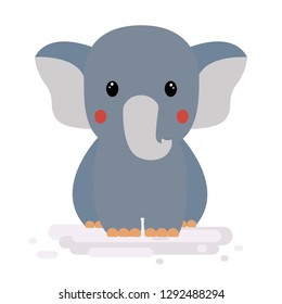 Cute elephant with balloon hand drawn vector illustration. 