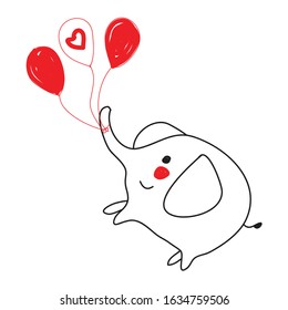 Cute elephant with balloon hand drawn vector illustration. Can be used for t-shirt print, kids wear fashion design, baby shower invitation card.
