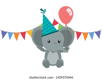 cute elephant with balloon helium