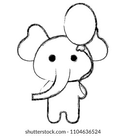 cute elephant with balloon helium kawaii character