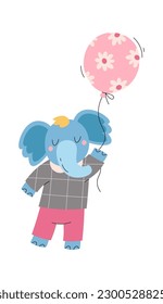 Cute elephant with balloon. Vector illustration
