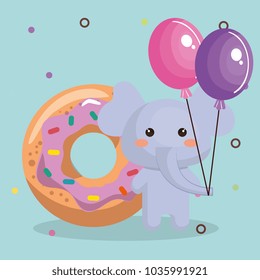 cute elephant with balloons air party sweet kawaii birthday card