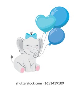 cute elephant with balloons helium isolated icon vector illustration design