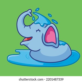 un bonito baño de elefantes. ilustración de animales de dibujos animados aislados. Vector de logotipo Premium de diseño de icono de etiqueta plana. Carácter mascota